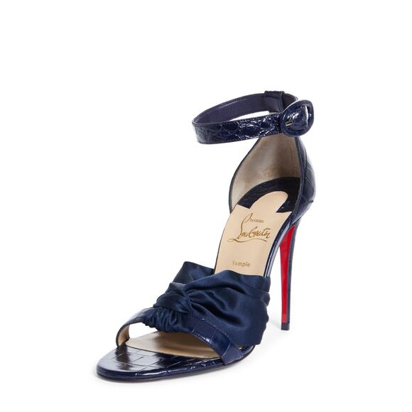 Christian Louboutin Ruban 100 Blue Croc Satin Ankle Strap Sandal Heel Pump 42 - Picture 8 of 9
